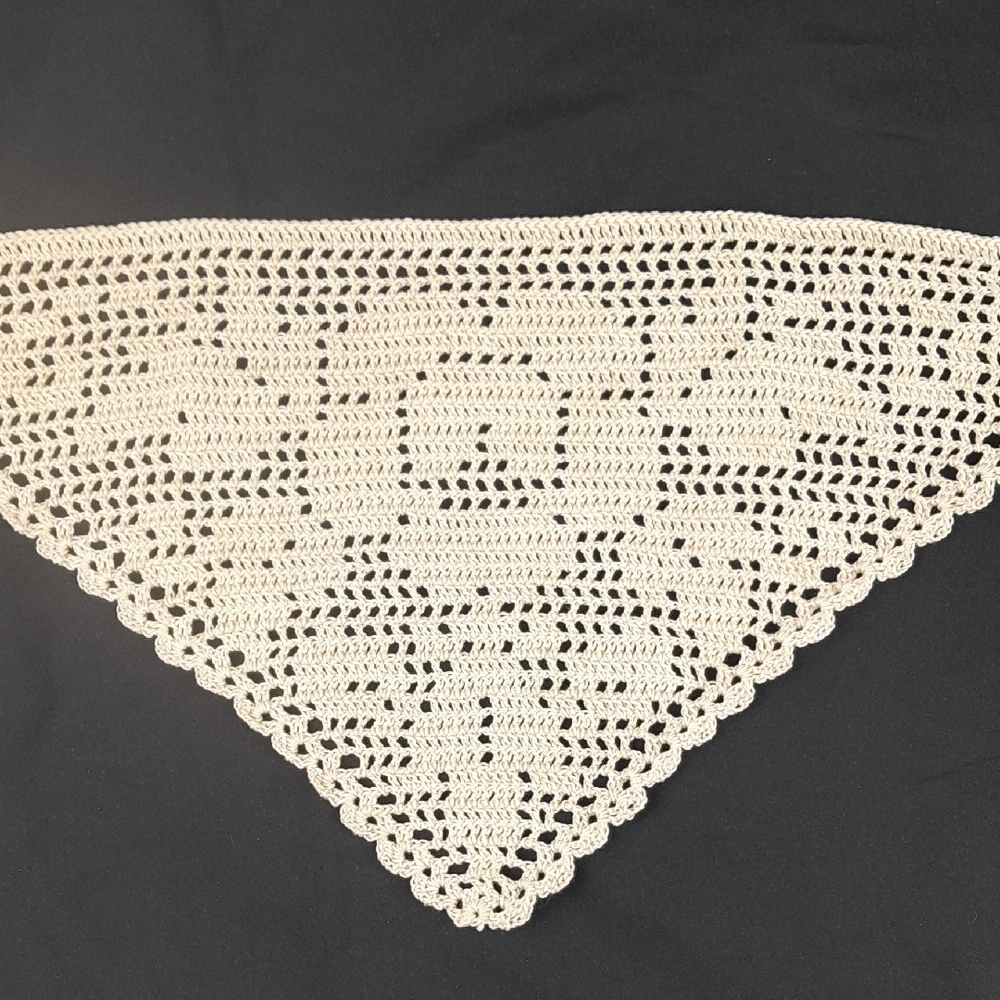 Handcrafted Cream Crochet Rose Filet Head Scarf Bandana Tie Back Cotton - Picture 5 of 7